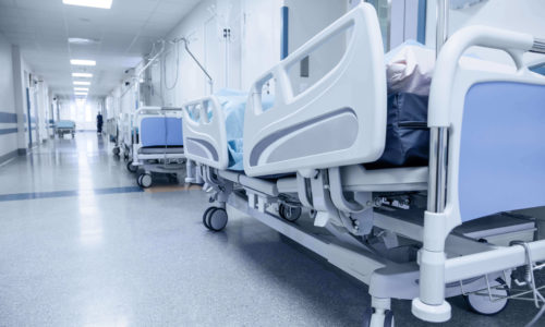 Hospital beds in a corridor